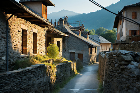 山中小村的街道背景图片