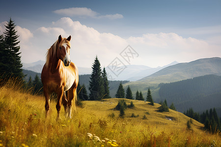 马匹背景山间马儿设计图片