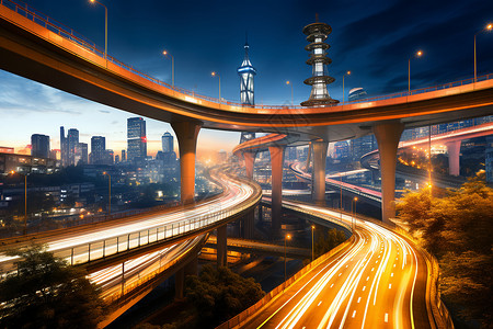 夜幕下的道路夜幕下的城市高速背景