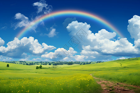彩虹飞过田野背景图片