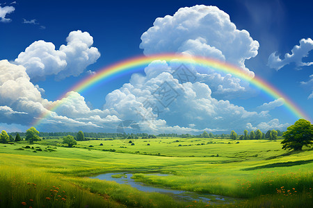 天空彩虹素材田野中的彩虹背景