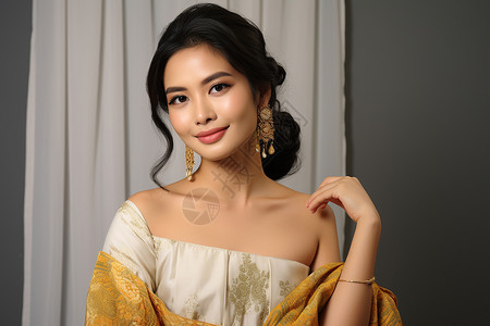 传统服装下的亚洲女性背景图片