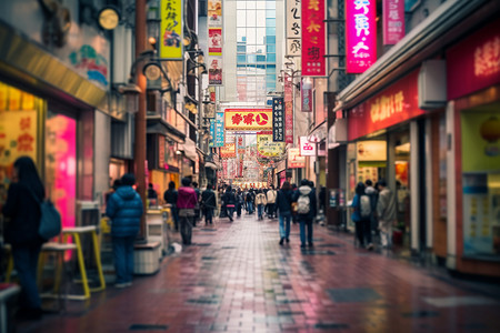 潮饮人潮拥挤的街景商店背景