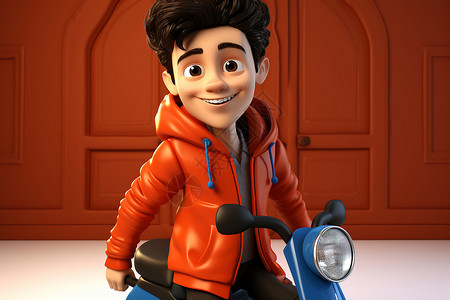 骑摩托车的卡通少年背景图片
