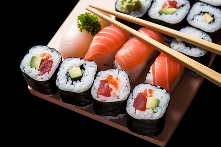 美味的食物鱼肉寿司背景图片