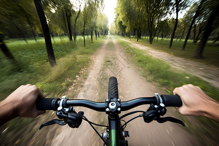 森林中骑自行车的运动员背景图片