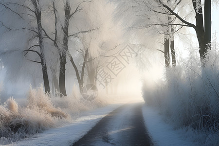 冬季树林间的小路背景图片