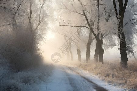 冬季林间的小路背景图片