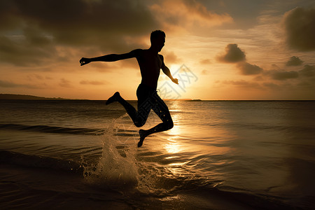 海边跳跃的男子背景图片
