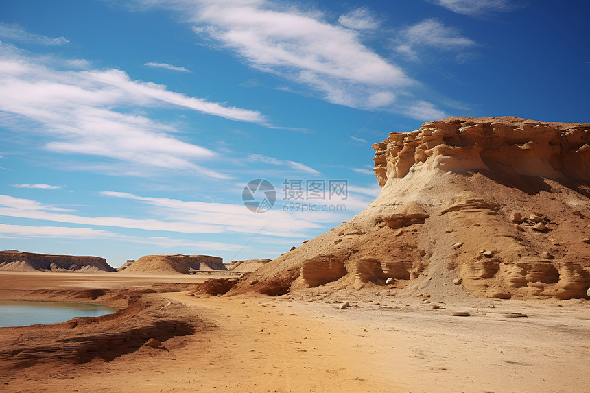 蓝天下的沙漠景观图片