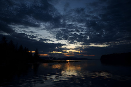 夜色湖光湖光水色夜幕降临背景