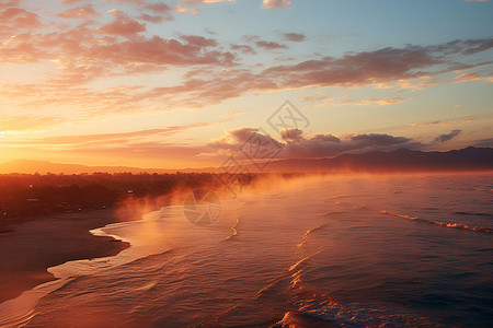 海边夕阳余晖背景图片