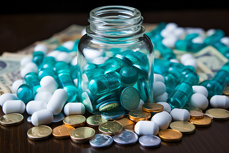 桌上的药丸和药瓶背景图片