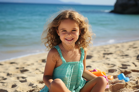 儿童海滩玩耍沙滩上的小女孩背景