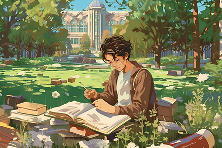 公园里学习的学生背景图片