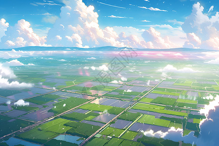 天空与翠绿田野背景图片