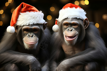 戴着圣诞帽的猩猩背景图片