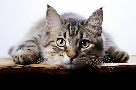 一只猫躺在木桌上背景图片