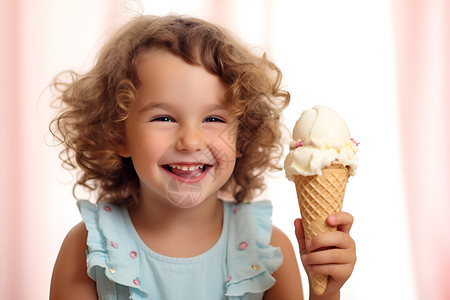 夏天吃冰淇淋吃冰激凌的甜蜜微笑背景