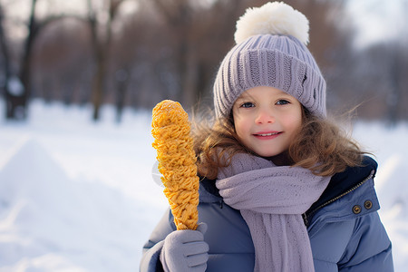 冬日户外的小女孩背景图片