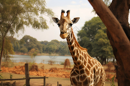 呆立野生动物园的长颈鹿背景