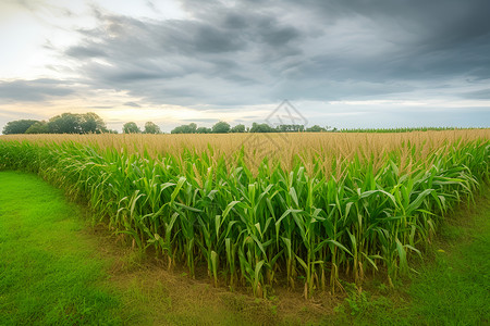 绿色的一片玉米田背景图片