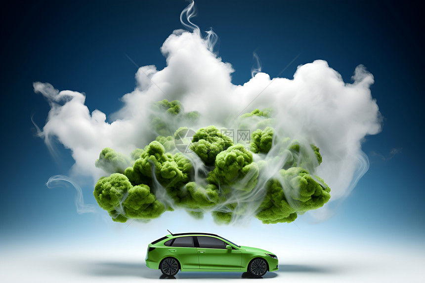 绿色汽车白云下图片