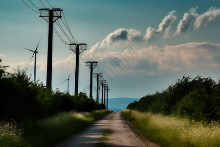 田野中的电塔和电线背景图片