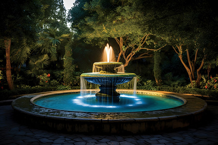 圆形喷泉树木围绕的华丽喷泉背景
