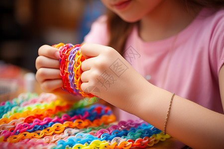 彩虹女孩正在编织的彩虹手链背景