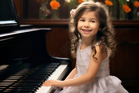 室内弹奏钢琴的小女孩背景图片