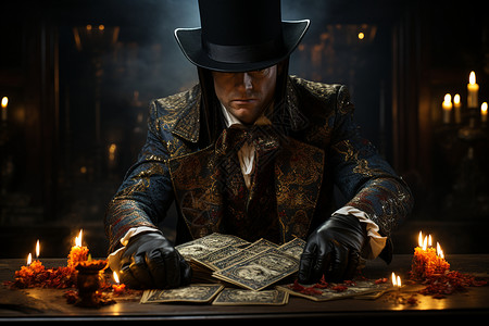 拿着钞票的魔术师男性背景图片