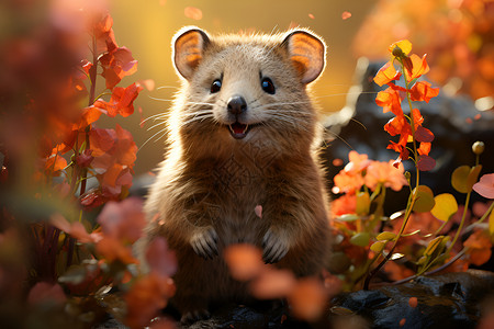 树叶中的野生仓鼠背景图片