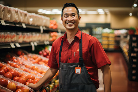 超市的男性理货员背景图片