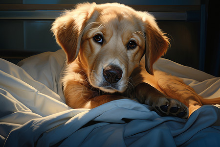 病床上受伤的小狗高清图片
