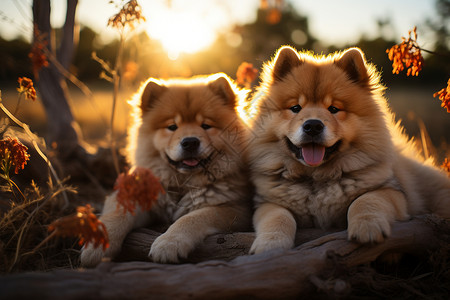 阳光照耀的可爱小狗背景图片