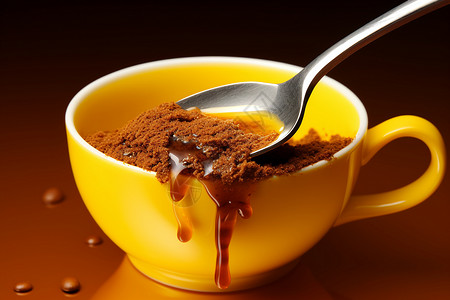 黄色杯子中美味的咖啡背景图片