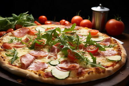菜板上健康的披萨背景图片