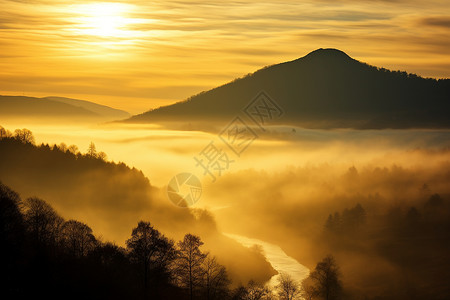 山脉中的雾霾背景图片