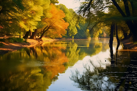 湖边秋色背景图片