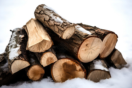 雪地中的一堆木柴背景图片