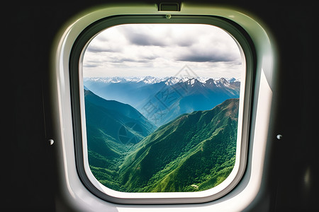 飞机窗外飞机玻璃窗外的山脉设计图片