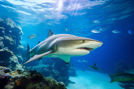 深海蓝色巨大的鲨鱼背景