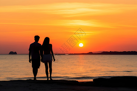 沙滩浪漫沙滩情侣背影高清图片