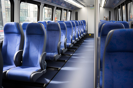 蓝色座椅蓝色公交车高清图片