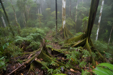 灌木林绿意盎然的雨林背景