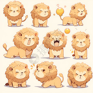 有趣表情搞怪萌狮们的乐园插画