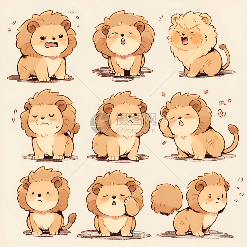 可爱狮子的各种动作和表情图片