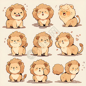可爱狮子的各种动作和表情背景图片