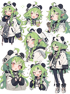 绿白可爱熊猫人物背景图片